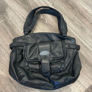 Sondra Roberts Black Faux Leather Satchel Bag